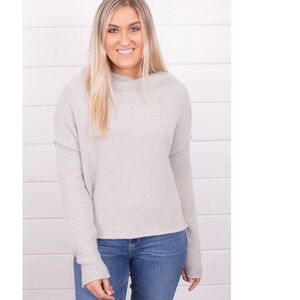 Free‎ People Womens M San Vincente Pullover Silver Sapphire Knit Cropped Sweater